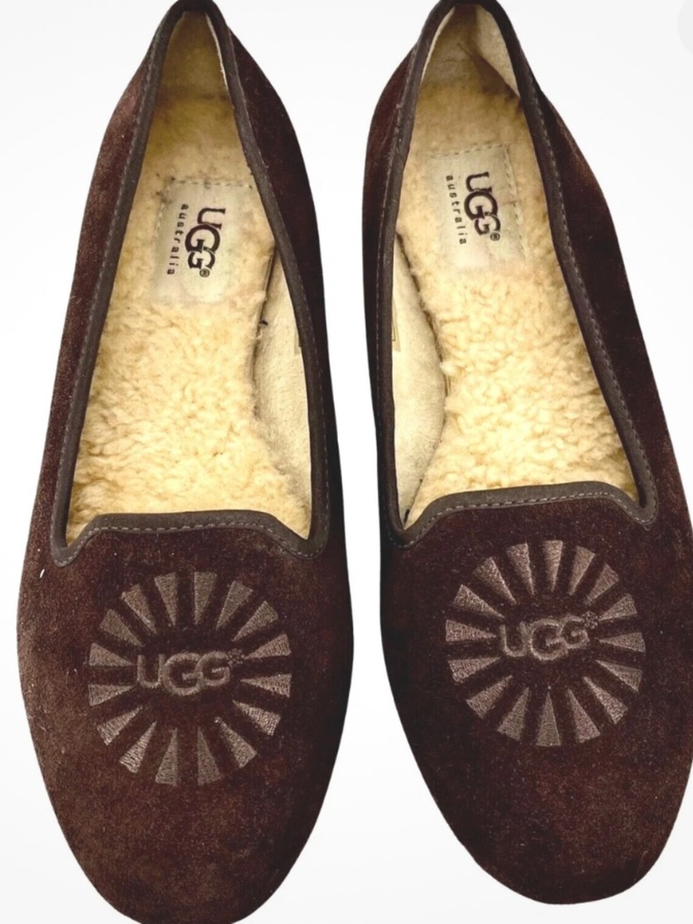 UGG Women's Dark Brown Suede Shearling-Lined ballet flats Slip-On Mules